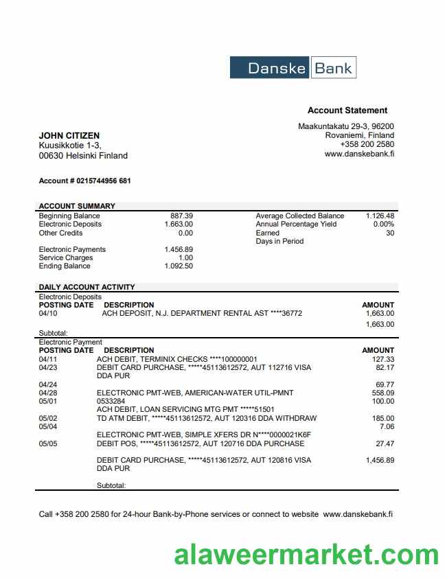Finland Danske Bank statement